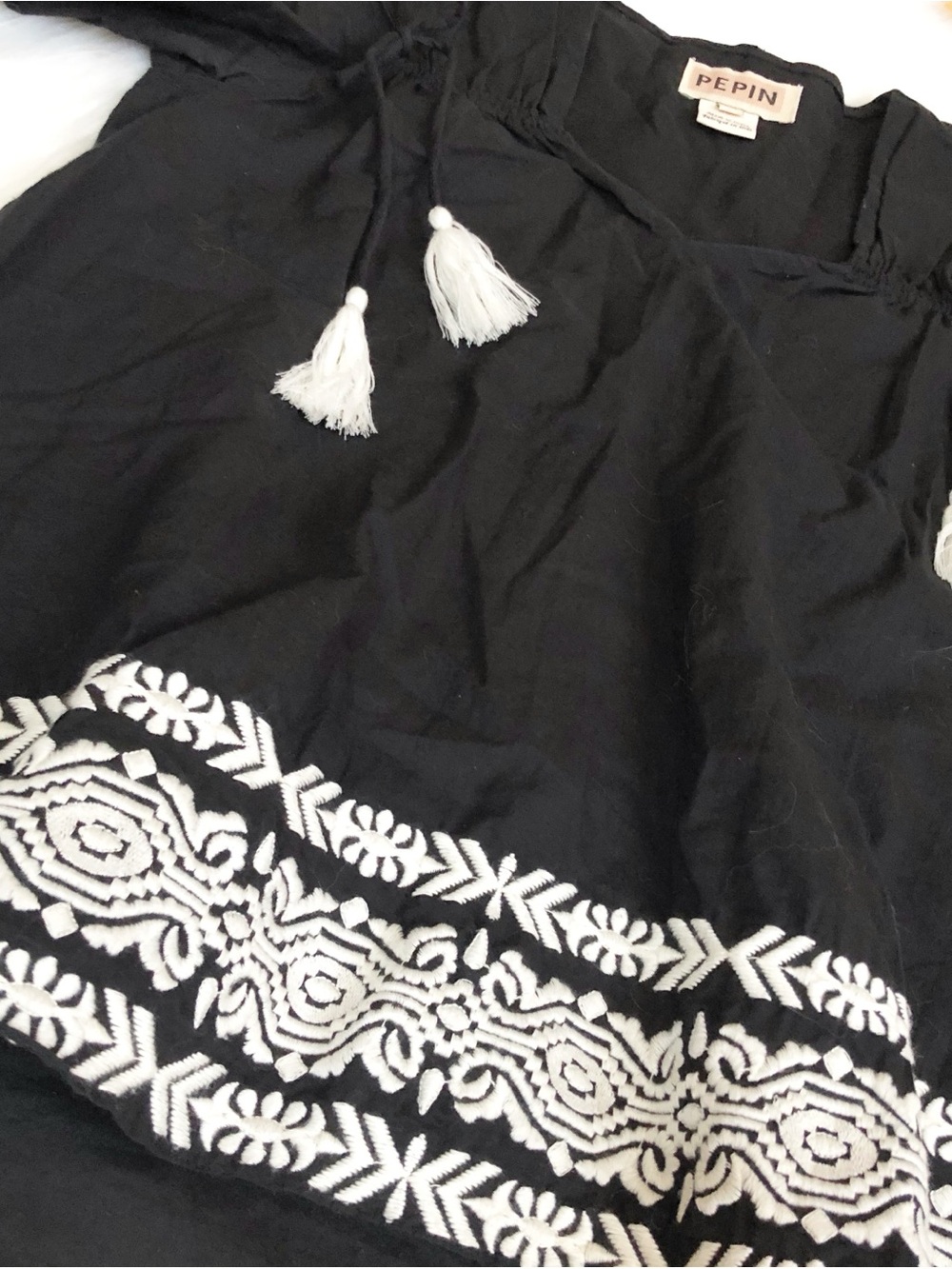Anthropologie Pepin Embroidered Cotton Top With Tassels XS - Picture 3 of 11